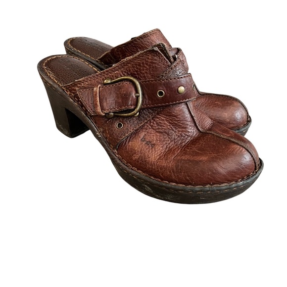 boc Shoes Boc Born Concepts Brown Leather Heeled Clogs Sz 9 Poshmark